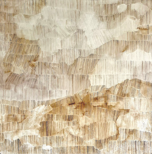 Toile abstraite contemporaine Dunes de LABB – teintes sableuses et lignes graphiques fines