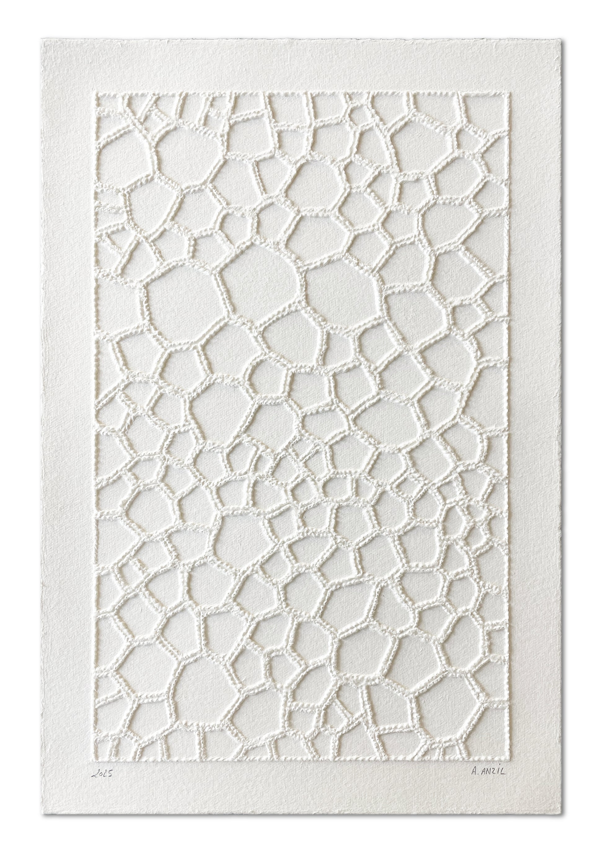 Œuvre « Assur » d’Antonin Anzil, pointe sèche sur papier d’Arches, 20x30 cm, 2025.