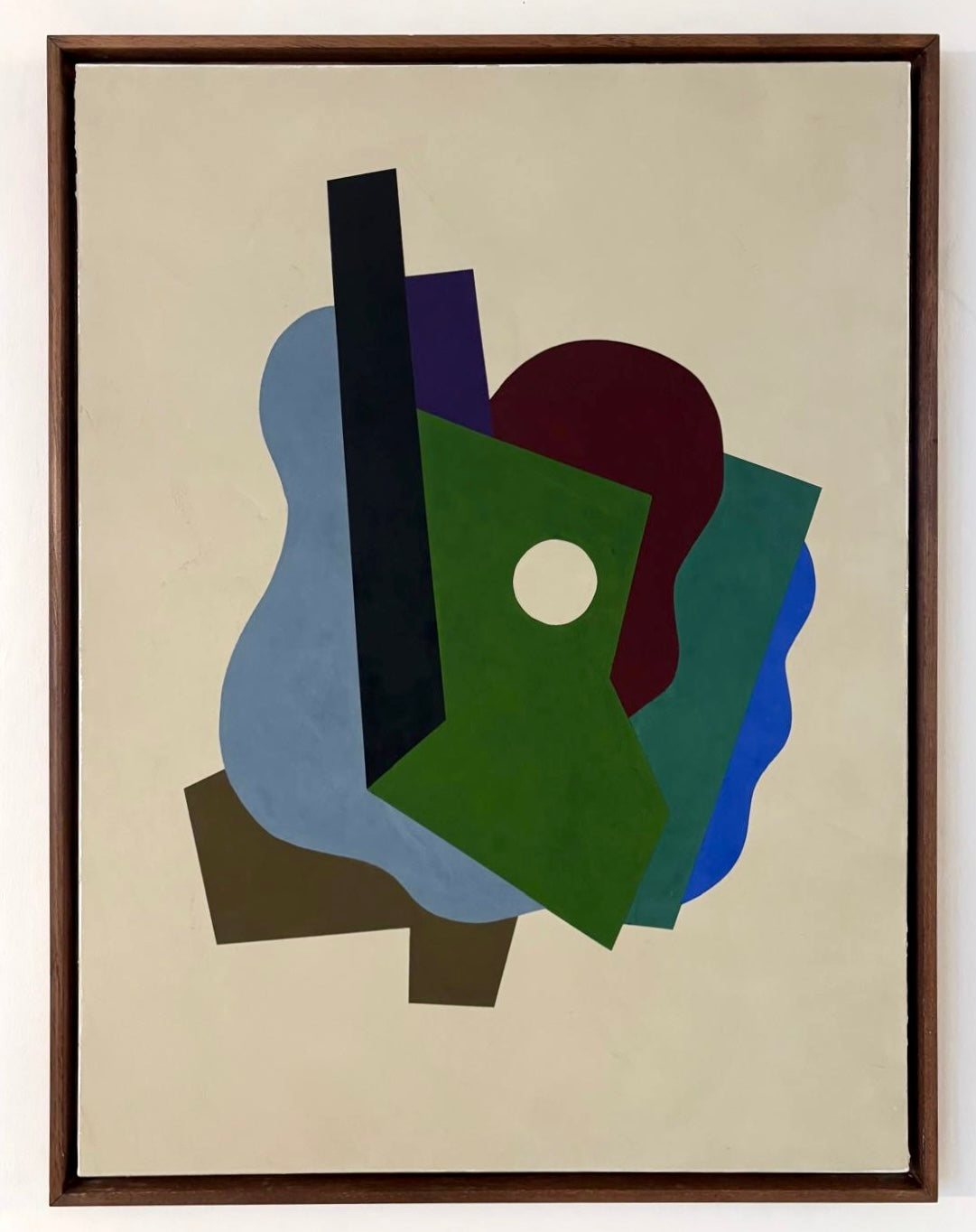 Œuvre abstraite par Audrey Noël, enduit plâtre teinté sur toile avec formes géométriques colorées.