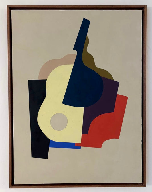 Œuvre abstraite d’Audrey Noël – formes géométriques et aplats de couleur sur fond écru.