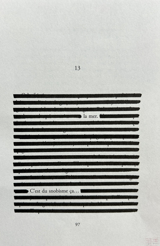 Caviardage avec les mots visibles : « la mer. C’est du snobisme ça… »