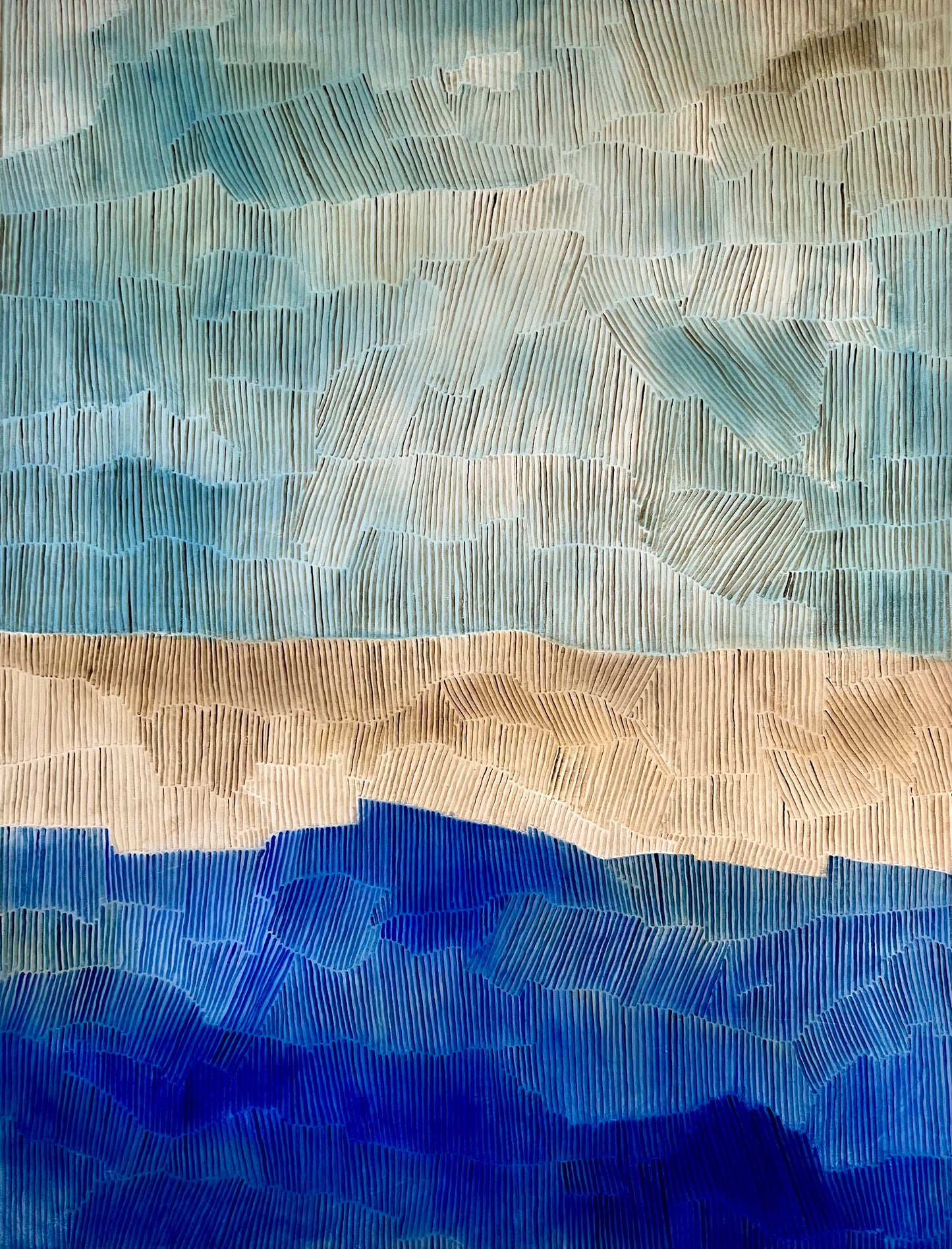 Peinture contemporaine abstraite “BANC DE SABLE” de LABB – Huile sur toile 116 x 89 cm – Maison Sanat