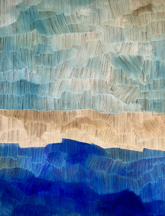 Peinture contemporaine abstraite “BANC DE SABLE” de LABB – Huile sur toile 116 x 89 cm – Maison Sanat