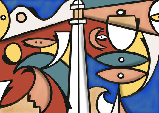 Dyptique « Le Phare » de Nils Inne – phare stylisé de Biarritz, peinture acrylique sur toile, couleurs vives, océan et lumière – Refuge Chromatique