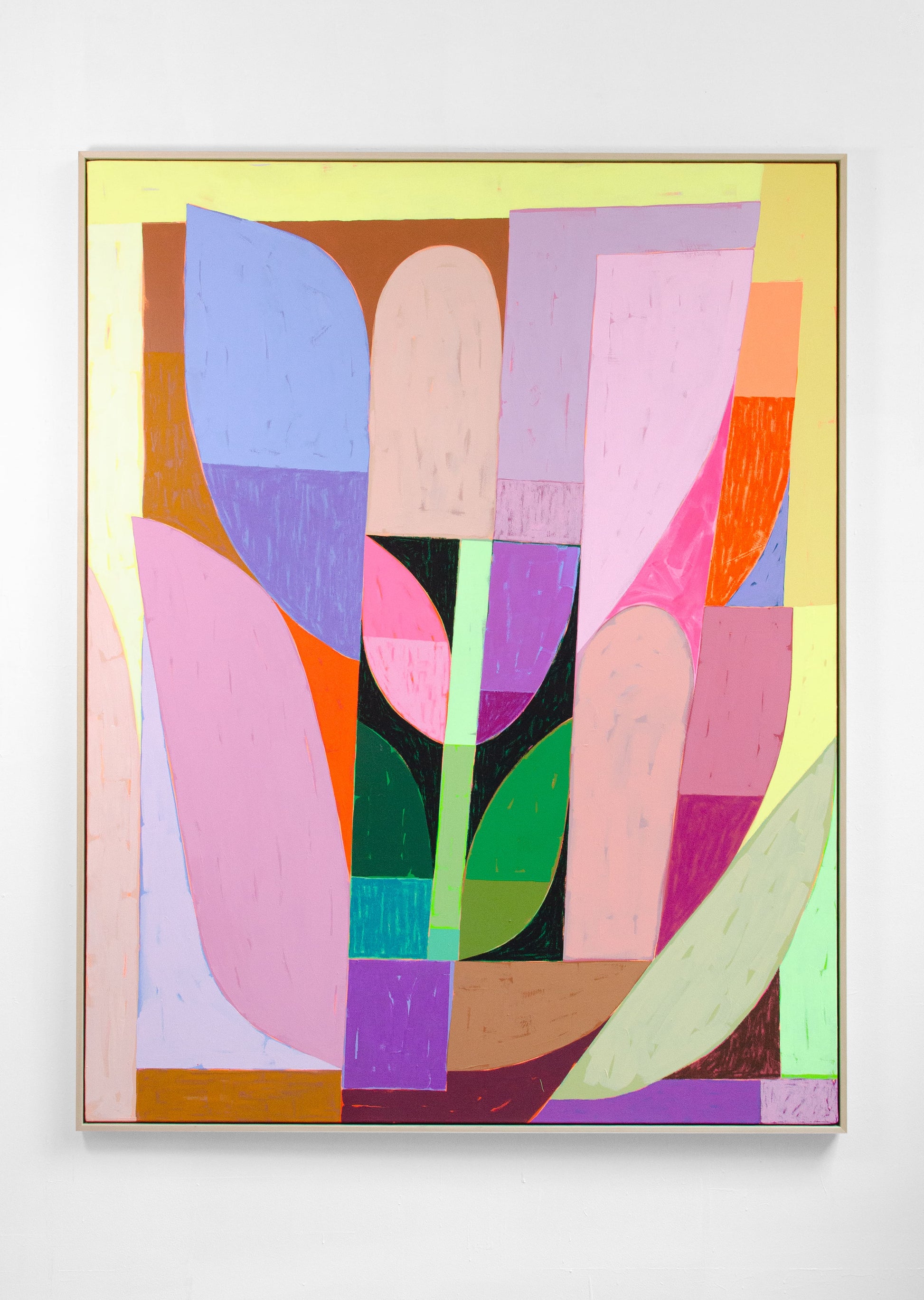 Peinture contemporaine "Les Tulipes" par The Feebles – Acrylique sur toile aux formes géométriques et couleurs vibrantes – Maison Sanat