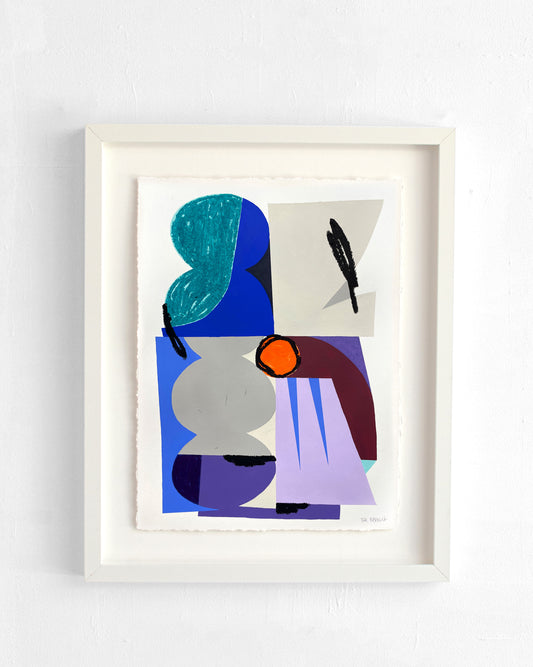 Œuvre sur papier Ébauche 03 par The Feebles, peinture abstraite colorée encadrée en blanc, Galerie Maison Sanat, Île de Ré